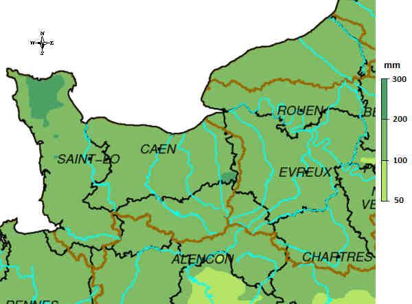 Pluviométrie sur l année hydrologique «situation des pluviomètres normands» 20% Evolution du rapport aux normales des pluviomètres de Normandie Cumul sur l'année hydrologique Evreux Rouen Dieppe