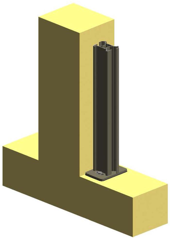 A10. Pose du poteau contre un mur ou un pilier La largeur de la platine (100mm) est identique à celle du