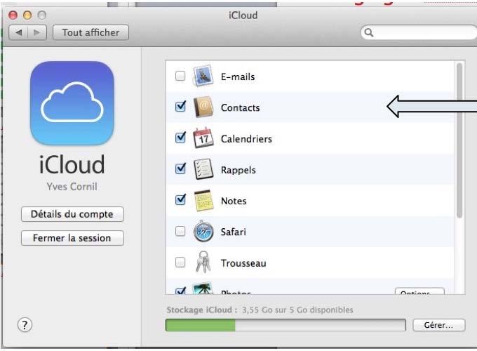 Synchronisation des contacts par icloud sur le Mac sous OS X 10.9.
