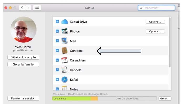Synchronisation des contacts par icloud sur le Mac sous OS X 10.