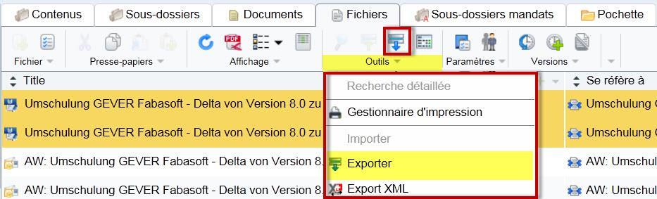 Choisir la fonction Exporter du menu Outils.