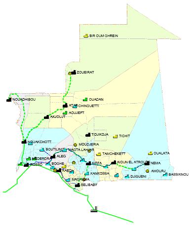 État des Lieux du en Mauritanie (suite) Caractéristiques du secteur de l électricité Multitude de réseaux isolés Coûts de production élevés (coûts des hydrocarbures et taux de perte élevés) Vétusté