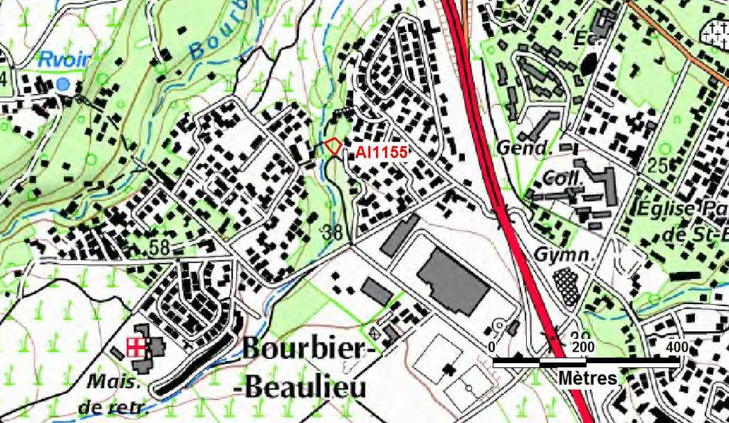 3. Comptes-rendus de l analyse des secteurs Parcelle AI1155 Bourbier - Beaulieu Localisation Figure 4 Localisation de la parcelle AI1155 ( IGN, Scan 25 ) Objet de la demande de la mairie de