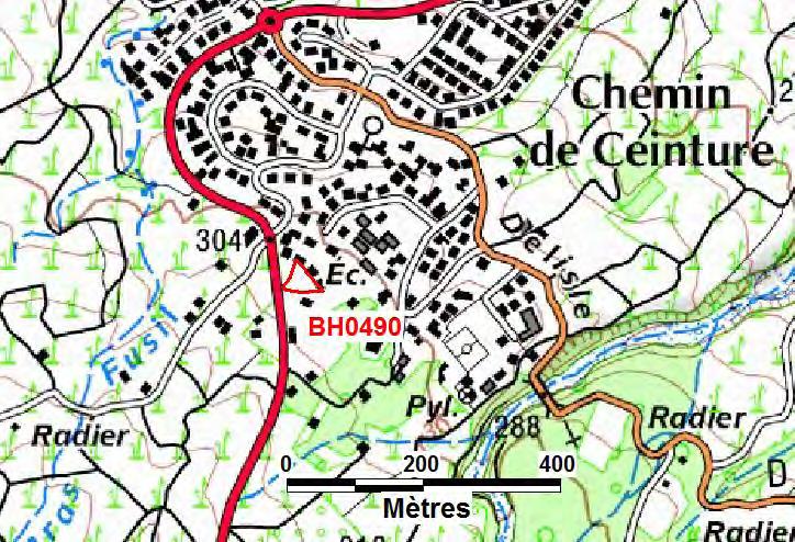 Parcelle BH0490 Chemin de Ceinture Localisation : Figure 28 Localisation de la parcelle BH0490 ( IGN, Scan 25 ) Objet de la demande de la mairie de Saint-Benoît : Problématique de ruissellement.