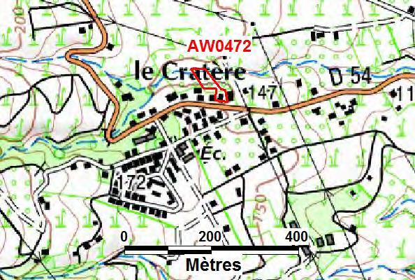 Parcelle AW0472 Le Cratère Localisation : Figure 30 Localisation de la parcelle AW0472 ( IGN, Scan 25 ) Objet de la demande de la mairie de Saint-Benoît : Précision du zonage inondation.
