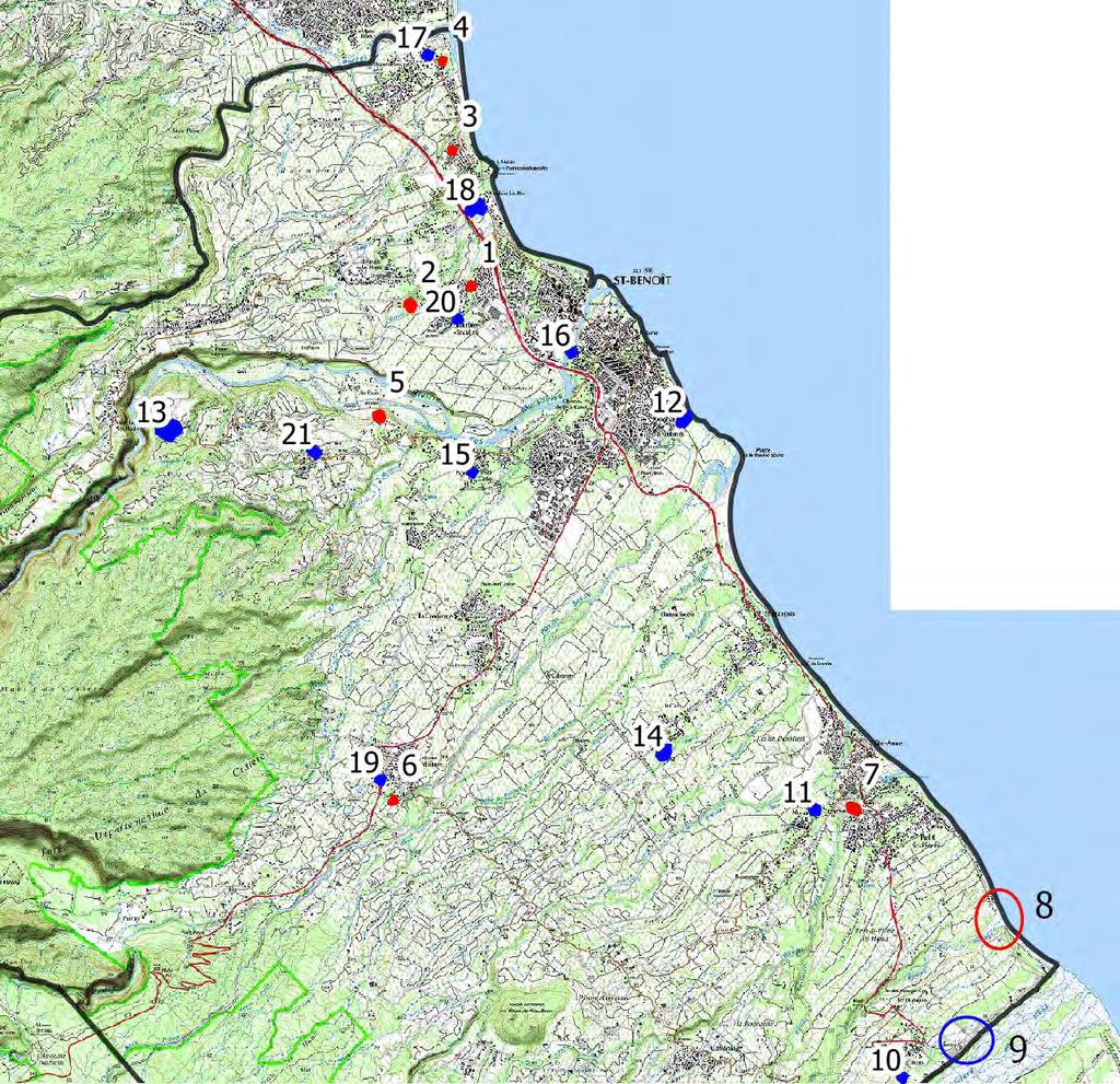 Figure 1 - Carte de localisation des différents secteurs étudiés et visités ( IGN, Scan 25 ).