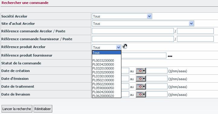 L icône à droite des lignes de Référence produit permet d obtenir l ensemble des références produits répertoriées dans le portail.