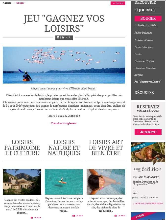 Campagne e-marketing Bassin de Vie Création d une plateforme de recrutement en ligne du 1er mars au 30 novembre 2016 sur Héraulttourisme.