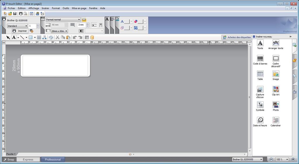 Comment utiliser P-touch Editor Impression à l aide de P-touch Editor 6 Mode Express Ce mode vous permet de créer rapidement des mises en page contenant du texte et des images.