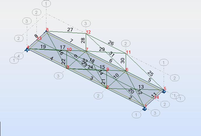 La structure de la passerelle est la même que précédemment, à savoir : Membrures inférieures et supérieures en profilé carré 200*8. Diagonales en profilés rectangulaires 100*50*5.