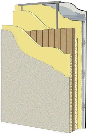 intérieur (mm) : idem BAO existante - Type de doublage extérieur : Contre-ossature bois support d isolant semi-rigide et bardage ventilé / isolant rigide (sarking) et bardage ventilé / Isolant