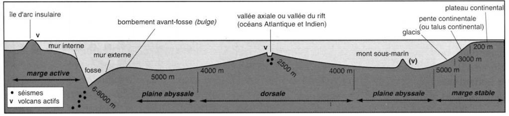 la distribution des sédiments océaniques et la profondeur?