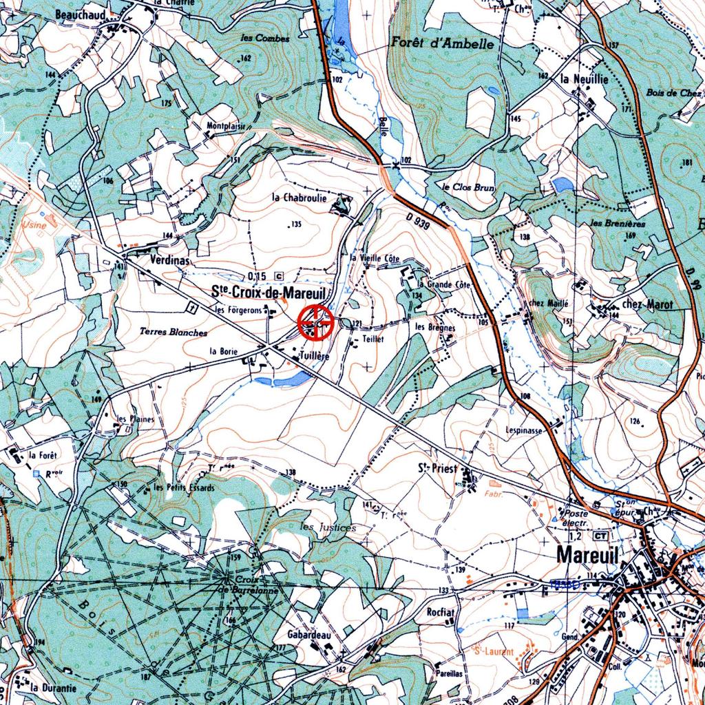 Localisation administrative Ce petit patrimoine se trouve au Nord-Ouest du département de la Dordogne, sur le canton de Mareuil-sur-Belle, la commune de Sainte-Croix de Mareuil et le lieu-dit le
