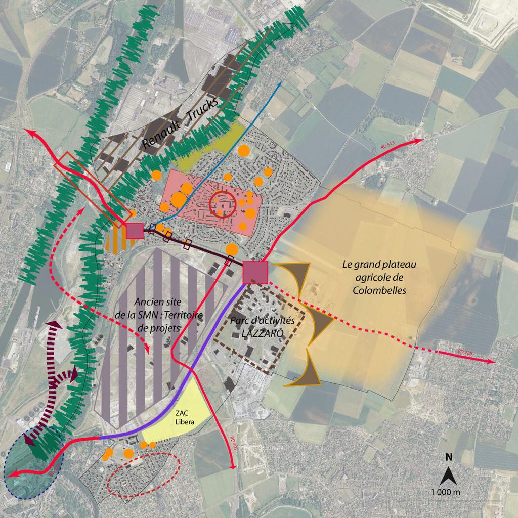 Carte 4 : Les hypothèses de développement I Les enjeux urbains : à l échelle de la ville 1 Réaménagement du bourg pour restructurer un espace central d animation et de vie.