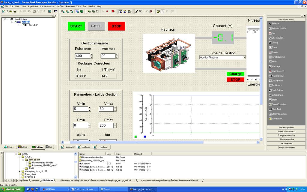 2. Interface Homme Machine ControlDesk est une interface qui permet de visualiser en temps réel différentes variables du programme développé sous Simulink et de modifier également des paramètres