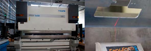 ! 1 presse plieuse LVD CN 6 axes, capacité de pliage 4,00 m, puissance de 220 T, avec table à plis écrasés. Contrôle d'angle laser.