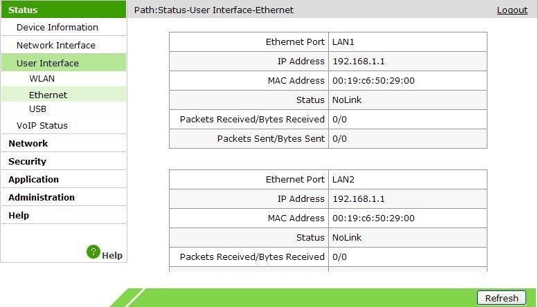 3.3.2 Ethernet Sélectionnez [Status User Interface Ethernet].