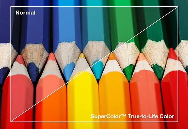 Le cercle chromatique SuperColor à 6 segments optimise la luminosité qui est augmentée d'au moins 15 % avec une saturation des couleurs plus élevée par rapport aux autres produits de même catégorie.