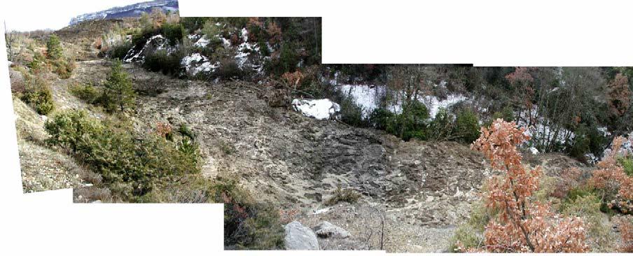 E La carte géologique indique sur l ensemble du versant des Dourbes, des traces de glissements actifs ou anciens (image A).