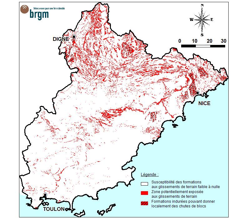 Illustration 31 : Cartographie régionale de l aléa glissement de terrain sur la Provence cristalline Finalement, l aléa glissement de terrain représente 9,5 % de la surface totale de la zone. 5.2.