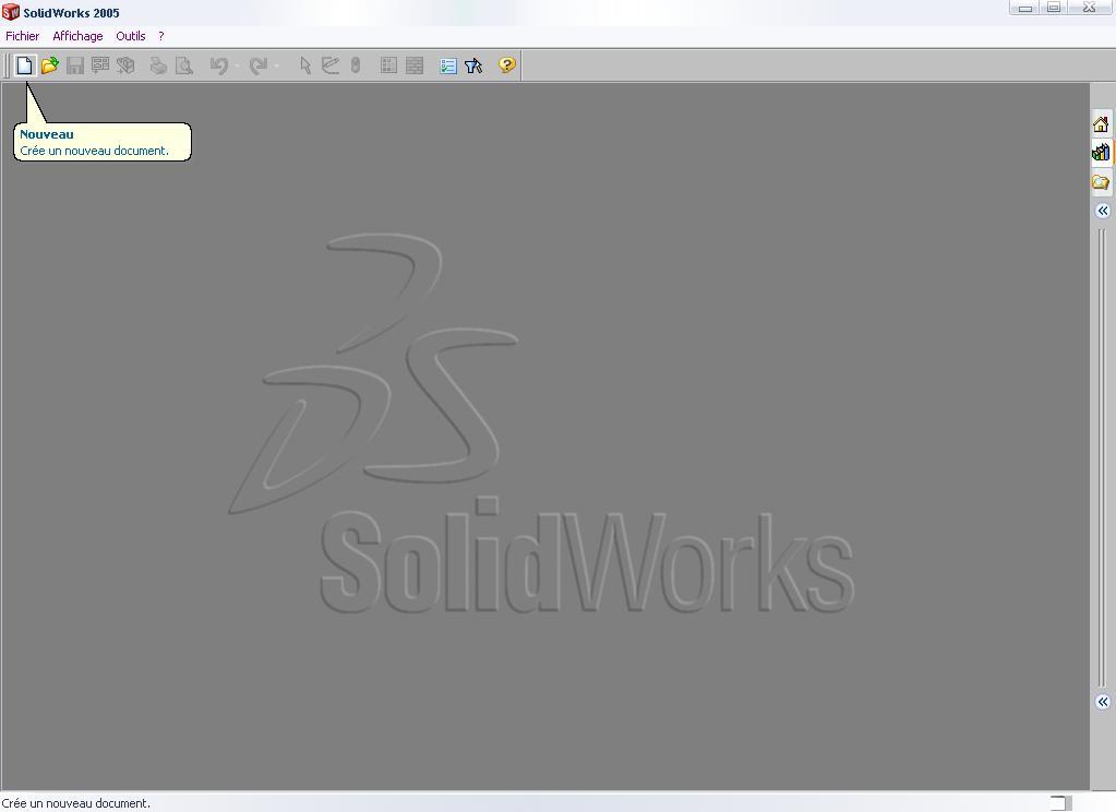Travaux pratiques 1 Démarrage de SolidWorks : Ouvrez le logiciel SolidWorks en cliquant sur l icône ou en suivant le chemin : démarrer/ programmes/solidworks 2005/SolidWorks 2005.