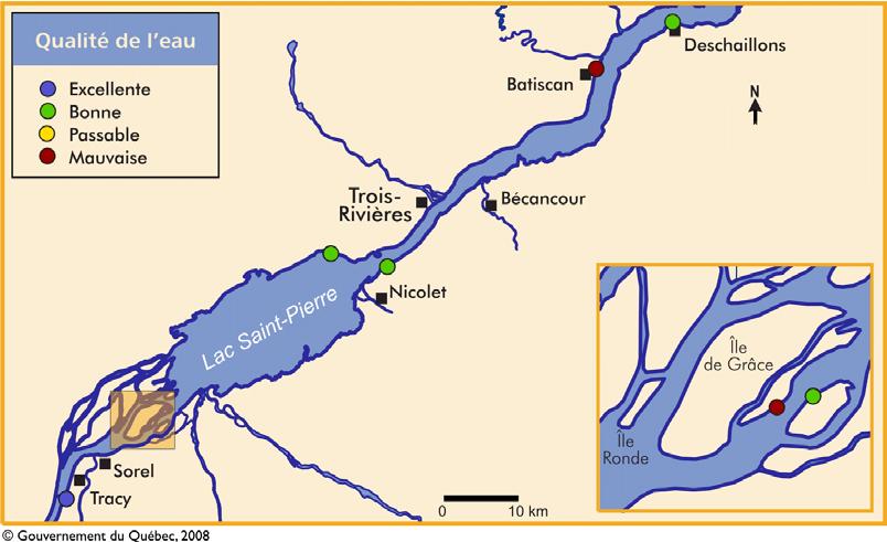 5 Figure 3 Qualité bactériologique du fleuve dans le secteur du lac Saint-Pierre, été 2007 En 2007, tous les sites de la région de Québec (figure 4) étaient de bonne qualité, à l exception de celui