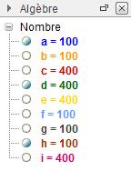 Dans la vue Algèbre, cliquer sur le disque coloré situé devant les nombres associés aux séries B, C, E, F, G et I pour ne laisser visibles que les histogrammes représentant les séries A, D