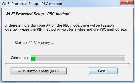 Cliquez sur «Push Button Config(PBC)», une boîte de message apparaît : Activez maintenant la fonction Bouton de commande sur le point d accès sans fil ; l'adaptateur réseau sans fil établit alors une