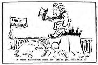 Caricature d'albert Simon (Escher Tageblatt) saluant l'exploit de Joseph Bech qui a su obtenir le
