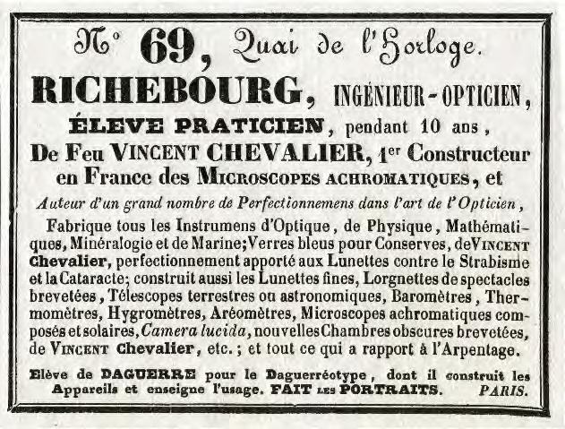 Carte commerciale de Richebourg. 1842 (Taille réelle). [DAGUERRÉOTYPES DE ROME] GÉNÉRALITÉS à propos de ces trois oeuvres découvertes à Nantes.