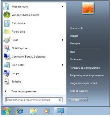 La partie gauche du menu Démarrer est mise à jour, elle inclut des liens vers les logiciels qui sont utilisés récemment.