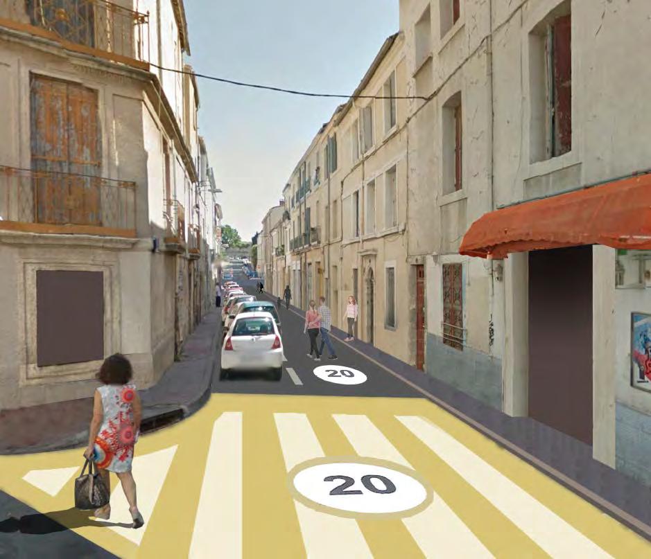 4. Rue du Général Vincent Rappel des aménagements proposés - Mettre en place une zone de rencontre limitée à 20 Km/h avec priorité aux piétons et contre-sens cyclables - Réorganiser le stationnement