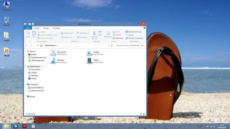 Pour démarrer l'explorateur Windows, cliquez sur son icône. L'explorateur Windows s'affiche dans une fenêtre sur le bureau.