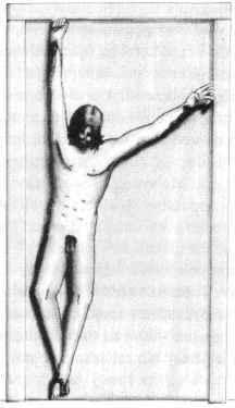 Skica položaja Molayeva tijela prilikom raspeća izrađena na temelju tragova krvi na Pokrovu.