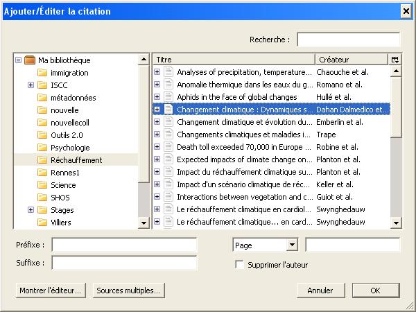 Utiliser Zotero dans Word ou Open Office Après avoir défini les Préférences du Document (choix du style, du mode de citation 1 1. Cliquer sur l icône d insertion 2.