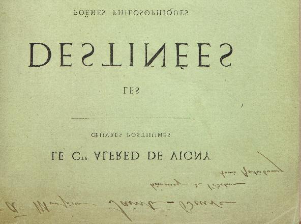 363. ViGny (alfred de). les destinées. Poëmes philosophiques. Paris, Michel Lévy, 1864. in-8, demi-veau rouge, dos orné, couverture et dos (Devauchelle).