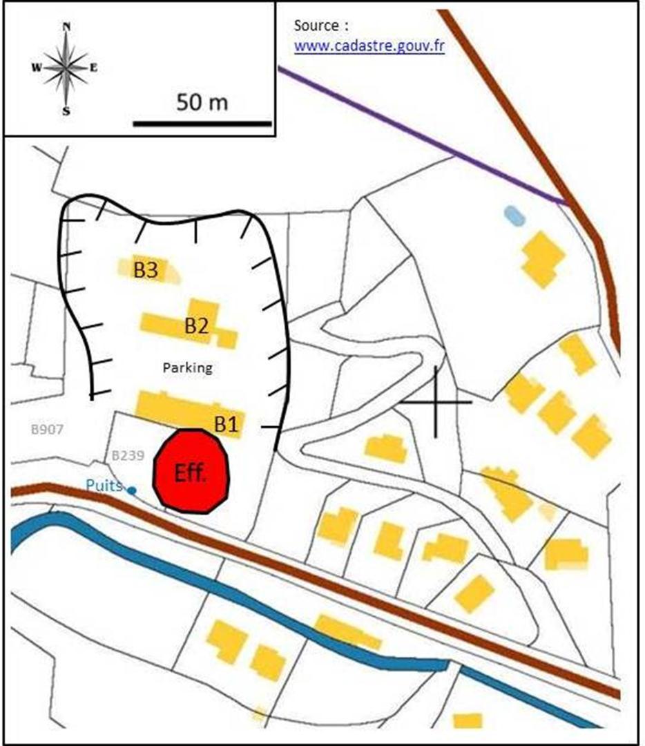 Commune du Luc (83) Expertise de l effondrement survenu le 8 octobre 2014 RD433 Illustration 2 : Plan de localisation de l effondrement sur les parcelles cadastrales B907 et B239 et localisation des