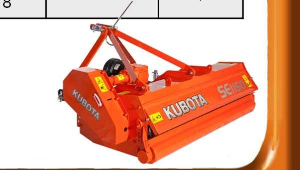 Généralités Kubota SE1090 SE1120 SE1150 SE1790 Modèle Largeur de travail Puissance maximale (ch) Poids (kg) Vitesse du rotor (tr/min) Nb. de couteaux Y Nb.