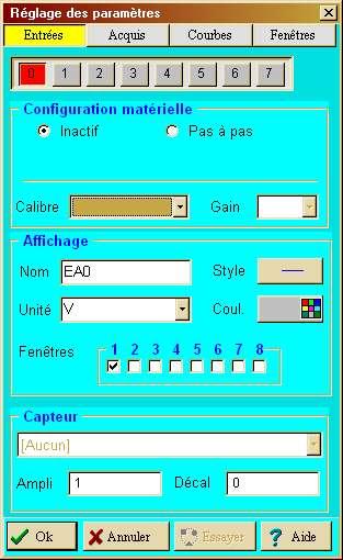 Le menu Paramètres (raccourci : Alt + t): Sous menu Entrée : Réglages des différentes entrées et du mode