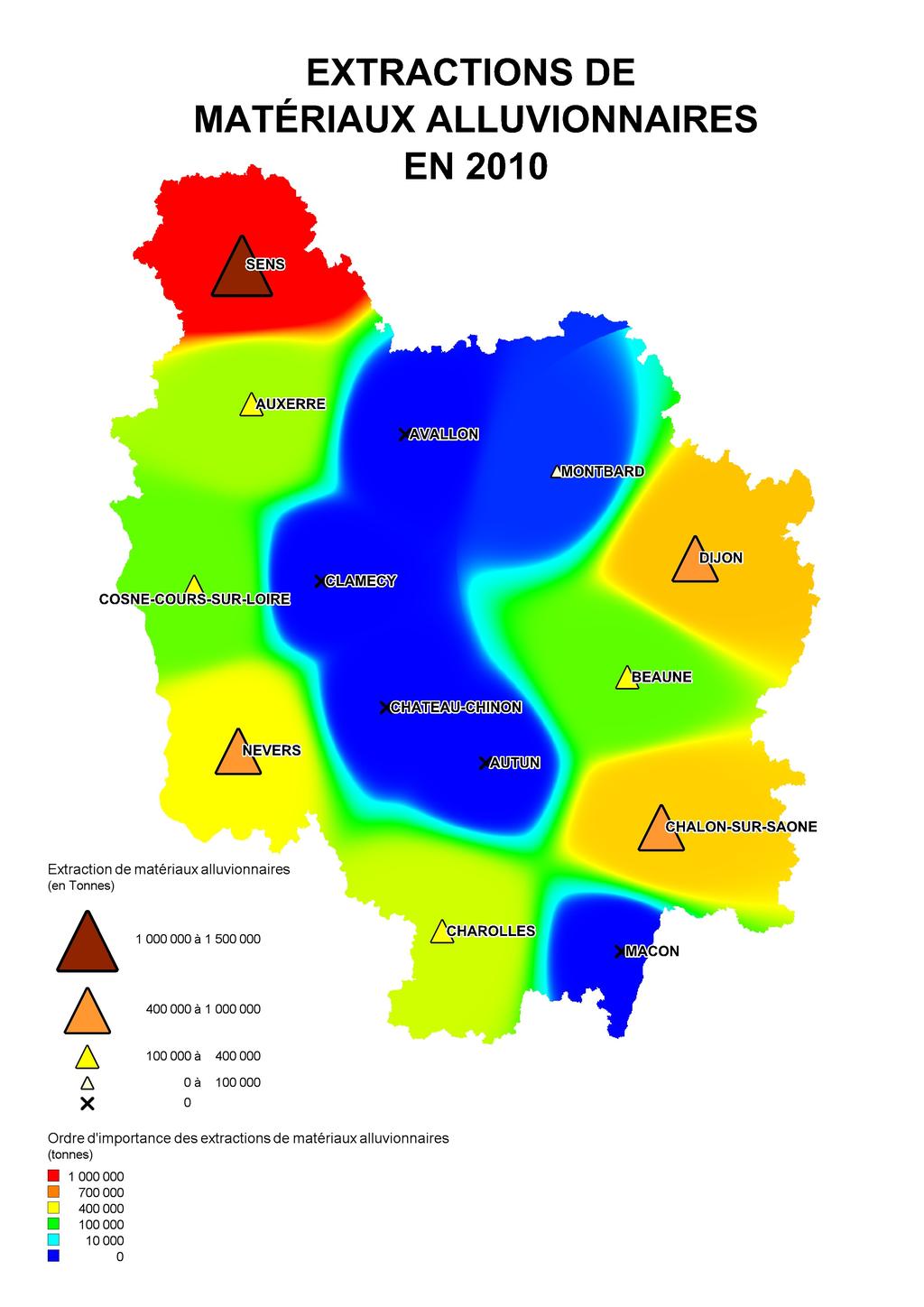 2 Extractions de matériaux alluvionnaires En 2010, les extractions de matériaux alluvionnaires en Bourgogne étaient de l