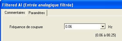1.4 FB Entrée Analogique Filtrée Figure 10 : FB IN Analogique filtrée Le filtrage consiste à choisir une fréquence de coupure d un filtre «Pass-Bas» de 0,06 Hz à 88,25 Hz Figure