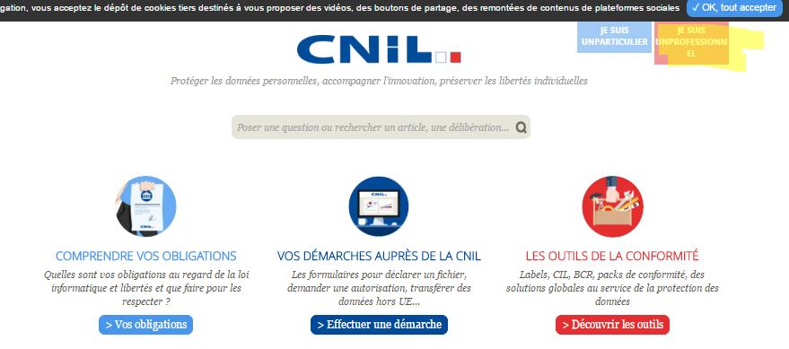 Version 1.5 Étape 1 - sur le site CNIL : cnil.fr, cliquer sur «Déclarer un fichier» de l espace «Professionnels» en haut à droite.