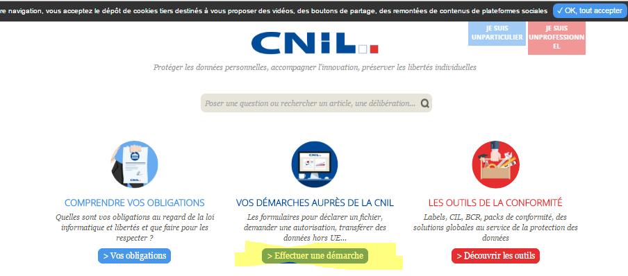 Déclaration CNIL Étape 2 - Choisir Vos démarches auprès de la CNIL ->