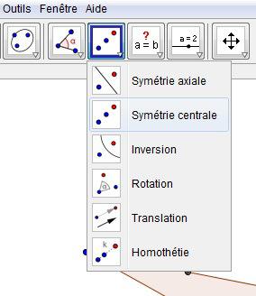 2. Création des symétriques: GeoGebra a des fonctions spécifiques pour créer les symétriques. Dans le menu des transformations, sélectionner "symétrie centrale".