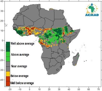 2.2. DONNEES OBSERVEES NON DISPONIBLES Figure 8 : Cumul des précipitations par rapport à la Normale ( en %) valable du 21 au 31 Mai 2015 (SOURCES/.NOAA/.NCEP/.CPC/.FEWS/.Africa/.DAILY/.ARC2) 3.