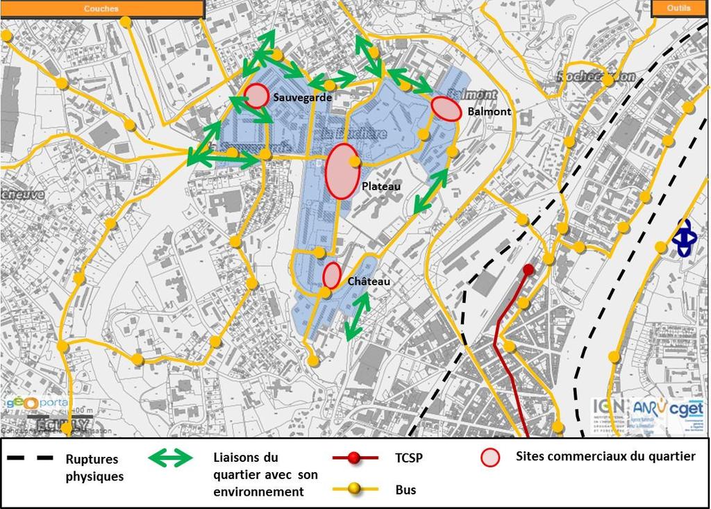 Fiche de présentation du quartier Duchère à Lyon Carte Q2 : Carte sur l'accessibilité du quartier au sein de