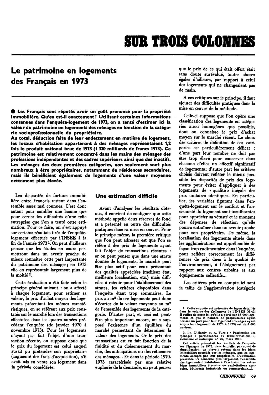 SUB TROIS COLONNES des Le patrimoine Français en en 1973 logements # immobilière.