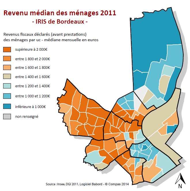 Un niveau de vie supérieur à celui de Bordeaux Le Revenu par Unité de Consommation médian du quartier est de 1922 par mois.