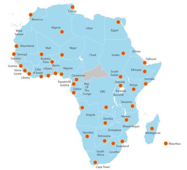 Présence en Afrique Un large réseau de POP en Afrique Support sur site. Assistance 24/7. Livraison <4 jrs SLA aux exigences internationales. Un réseau Stable.