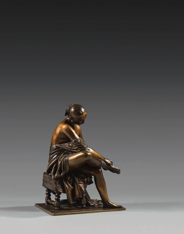 338 James PRADIER Genève, 1790-Bougival, 1852 Femme mettant un bas Bronze à patine médaille Rare épreuve ancienne Signée J.